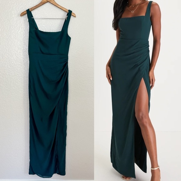 NWOT Glamorous Disposition Emerald Green Ruched Maxi Dress - Picture 1 of 10